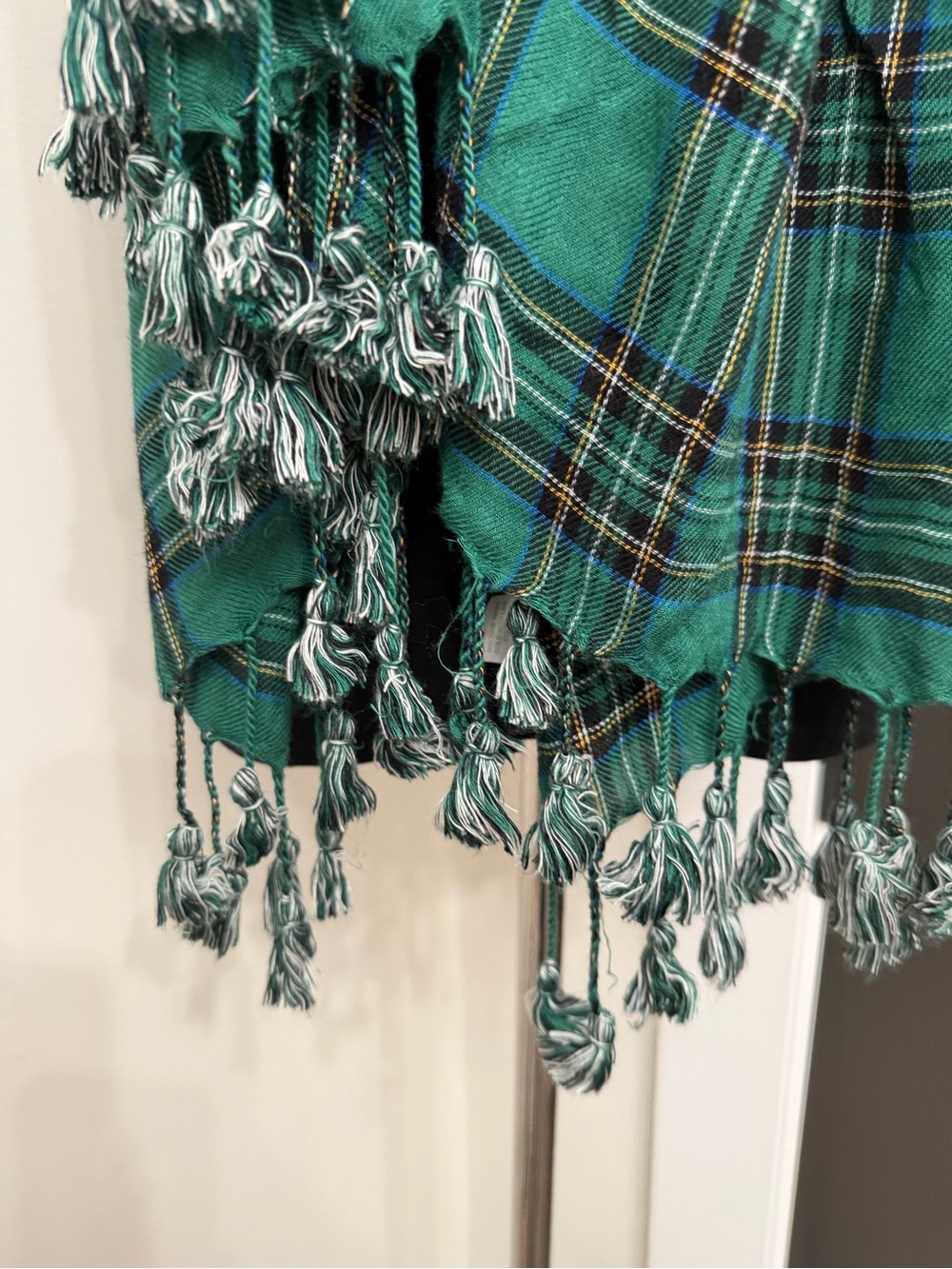 C Green Plaid Fringe Wrap Scarf - Picture 4 of 6